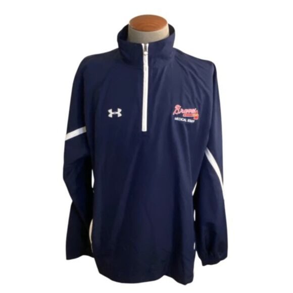 Atlanta Braves Under Armour Pullover Jacket 3/4 Zip Lightweight Packable XL - Picture 1 of 12